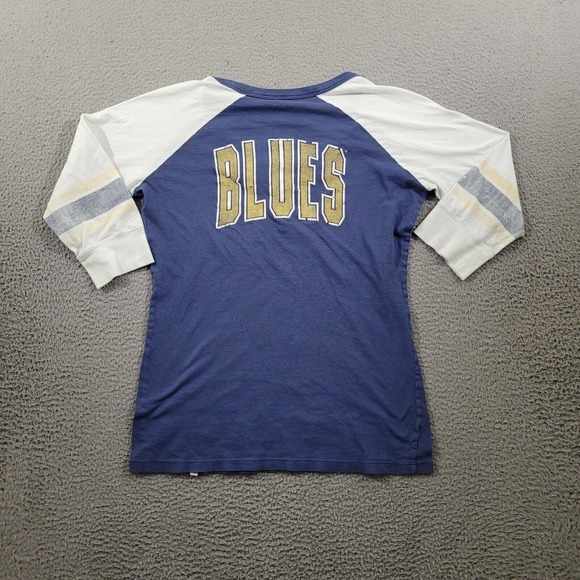 St Louis Blues Shirt Womens Medium Blue White Henley Vneck 3/4 Sleeve‎ Tee - Picture 6 of 10